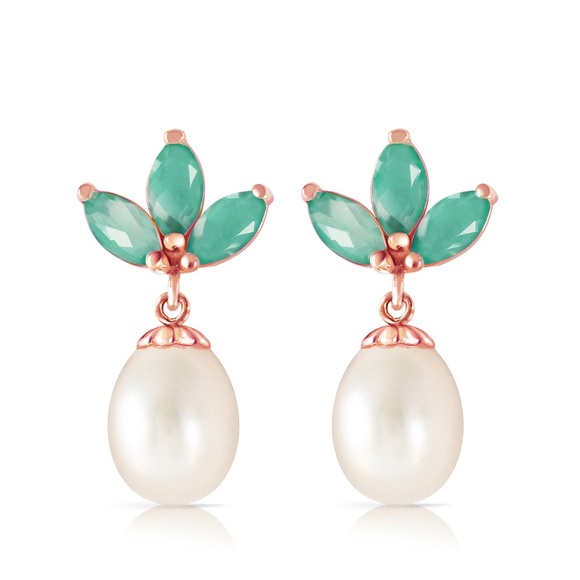 GOLD DANGLING EARRING WITH PEARLS & EMERALD - Picture 3 of 6
